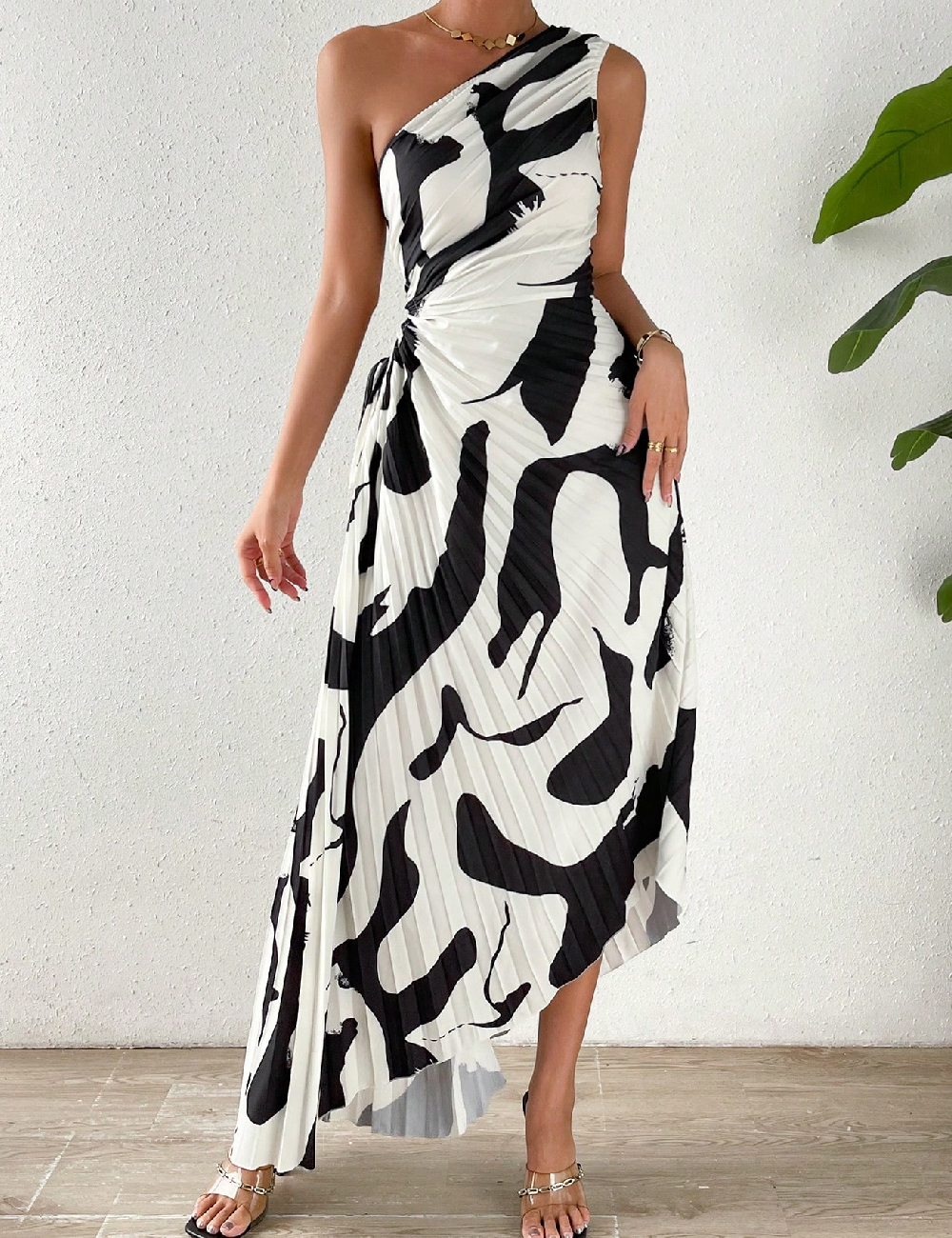 Rochie lunga SHEIN, alb/negru