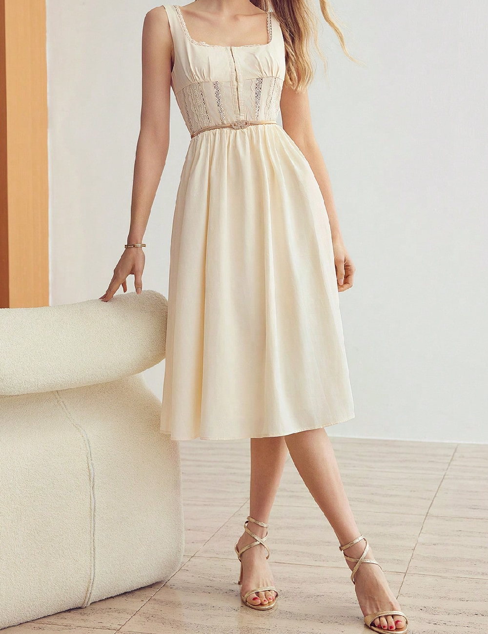 Rochie medie MOTF, crem
