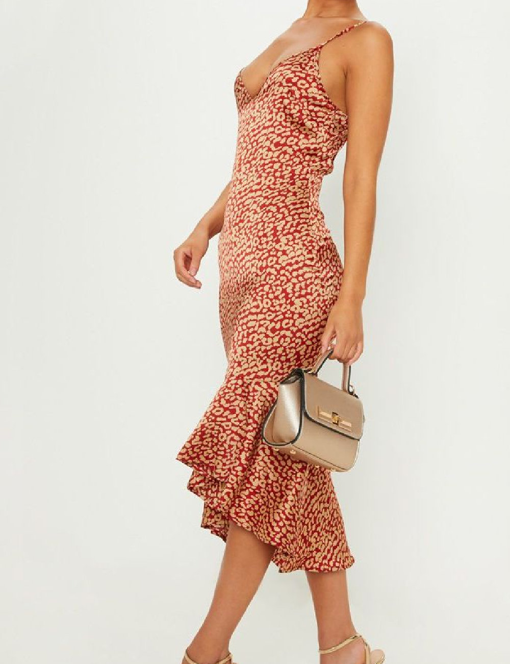 Rochie medie PRETTYLITTLETHING, rosu/crem - 1 | YEO