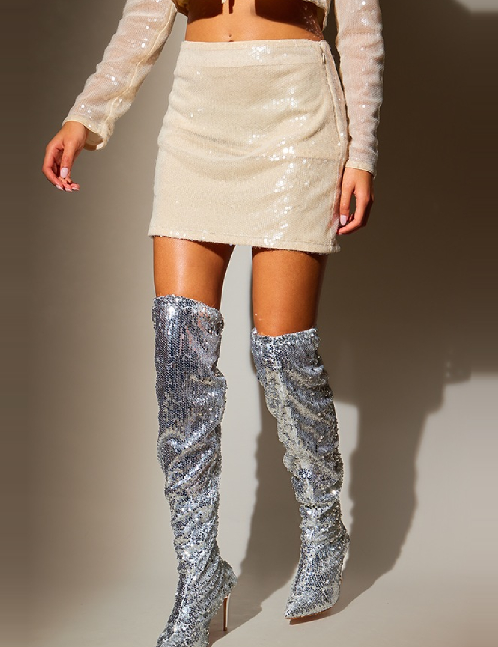 Fusta PRETTYLITTLETHING, crem - 1 | YEO