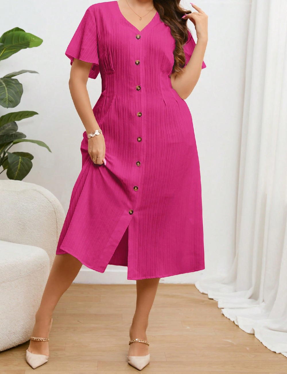 Rochie medie SHEIN CURVE, magenta