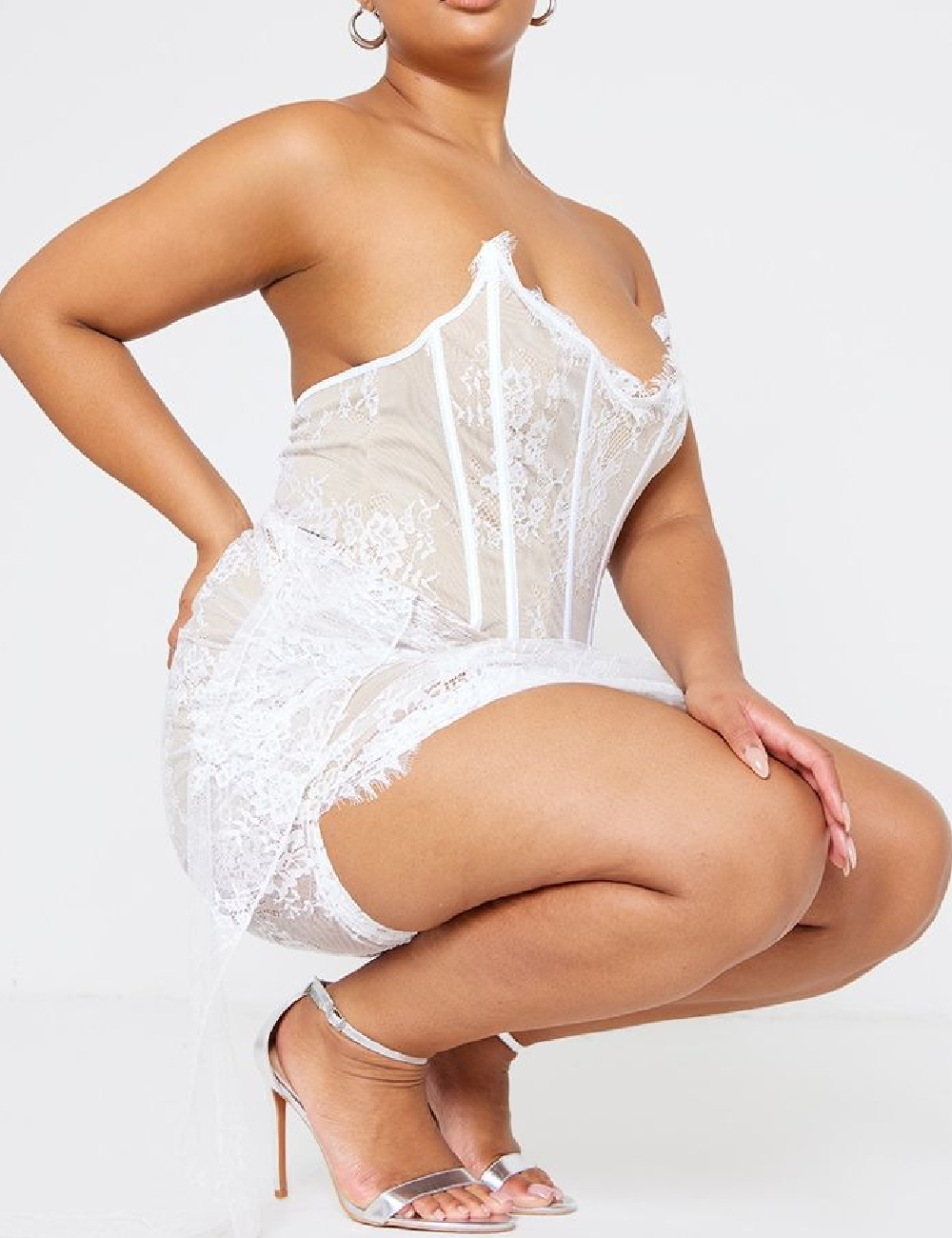 Rochie scurta PRETTYLITTLETHING, alb/crem - 1 | YEO