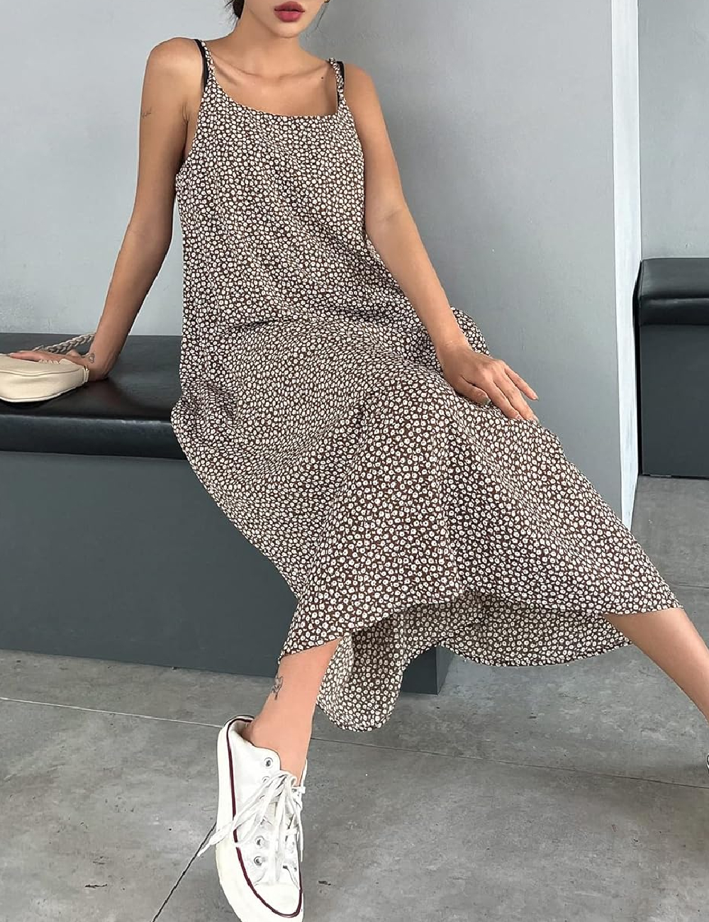Rochie lunga Dazy, maro - 1 | YEO