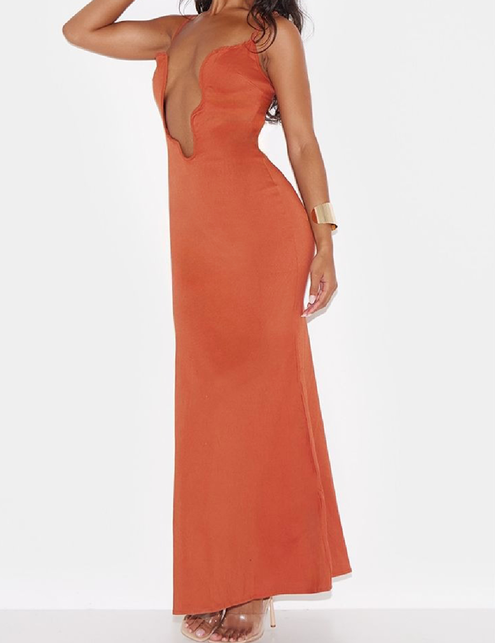 Rochie lunga PRETTYLITTLETHING, caramiziu - 1 | YEO