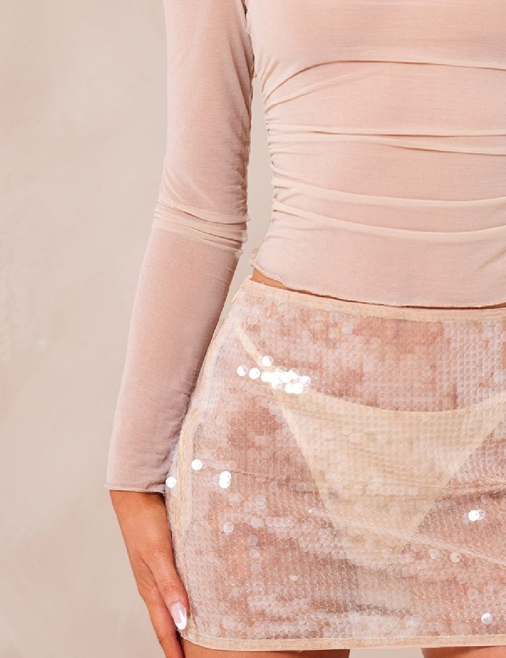 Fusta PRETTYLITTLETHING, crem - 1 | YEO