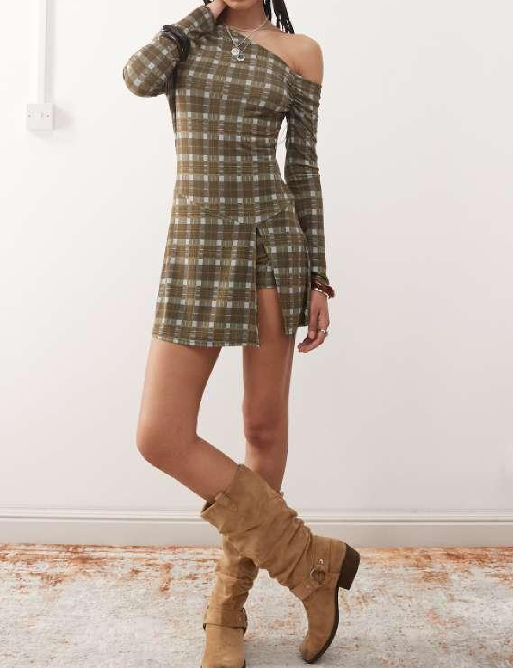 Rochie scurta Reclaimed Vintage, kaki