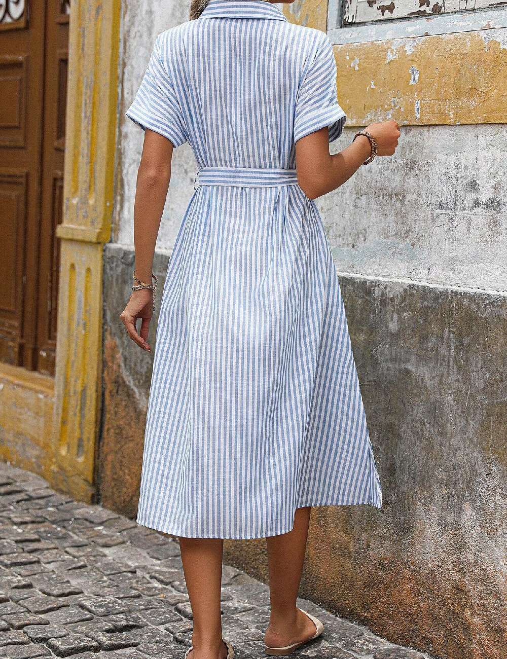 Rochie medie SHEIN, albastru/alb - 1 | YEO