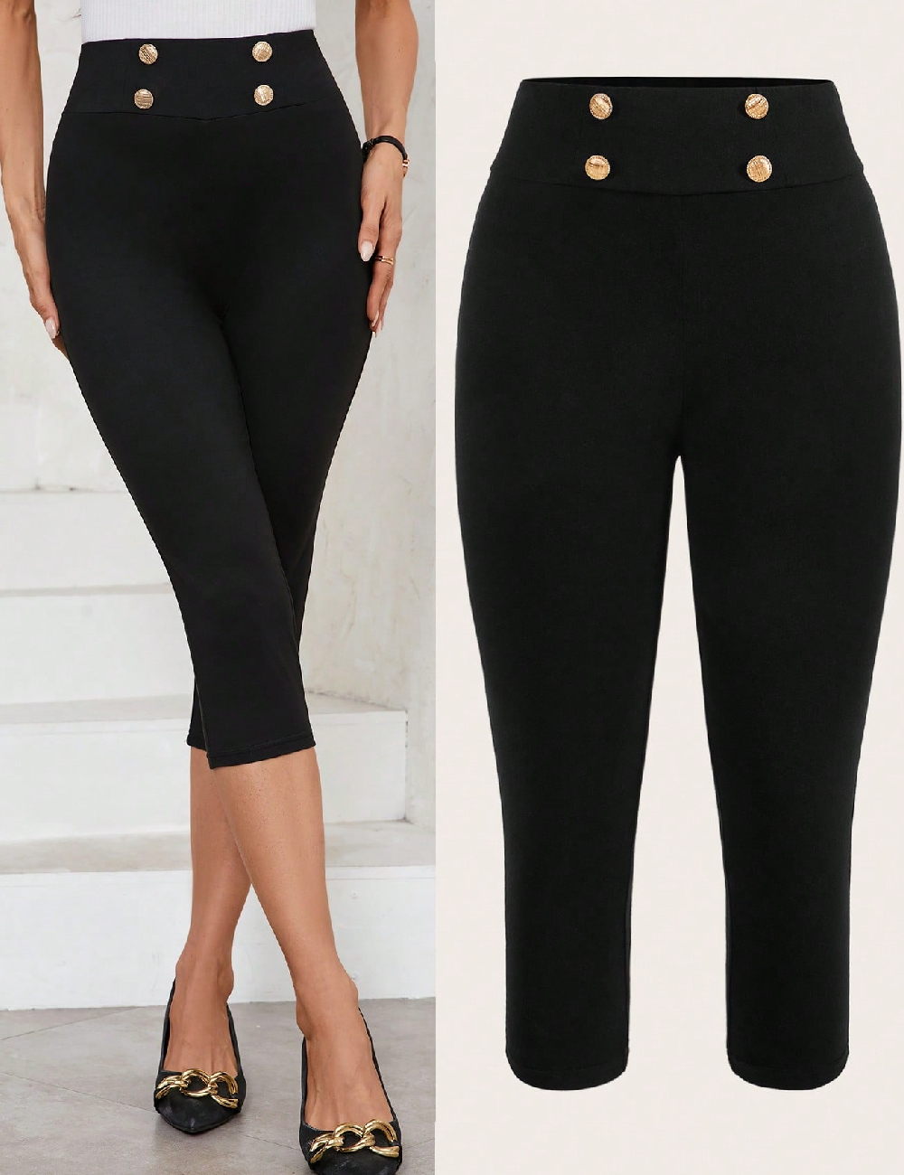 Pantaloni trei sferturi SHEIN, negru - 1 | YEO