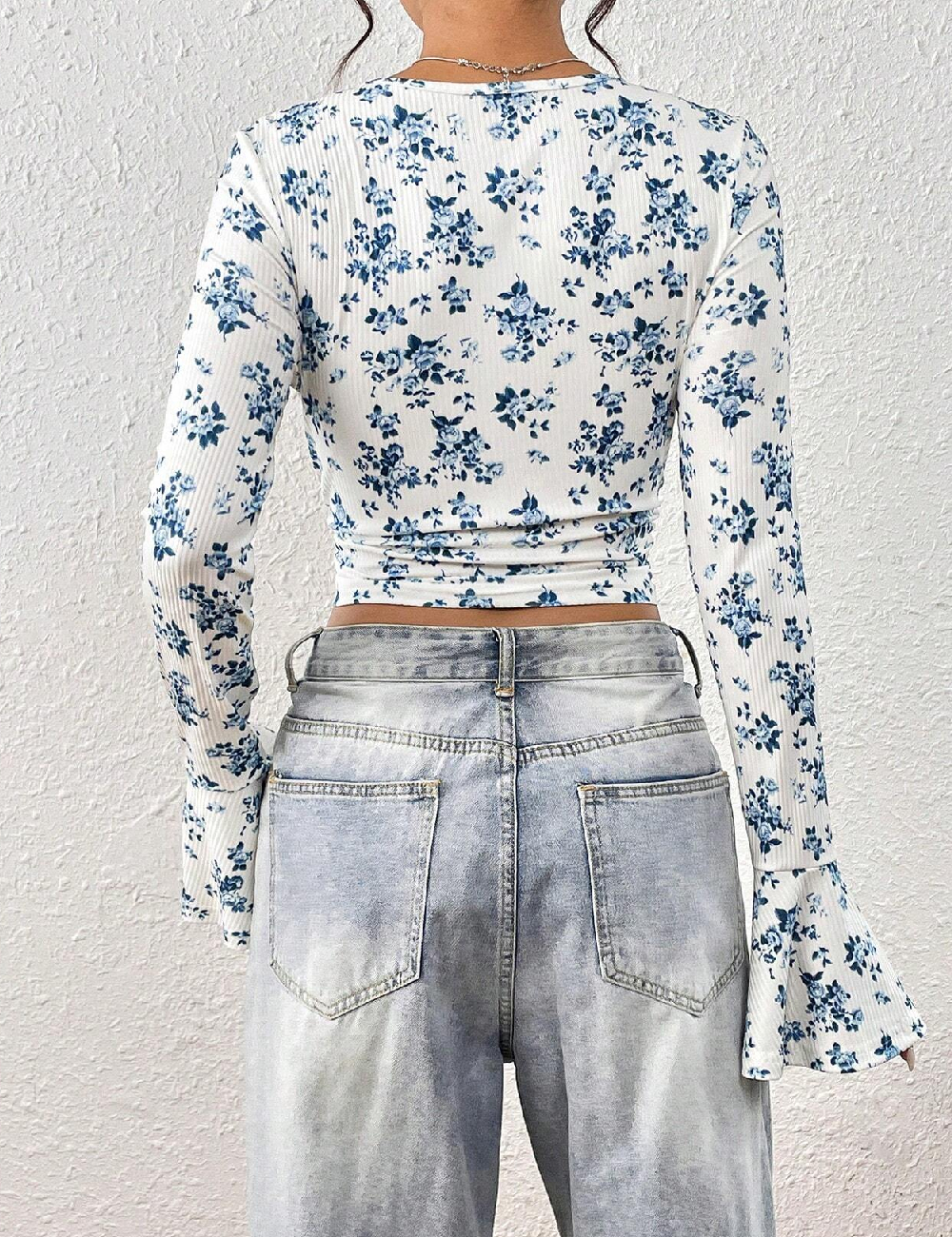 Top SHEIN, alb/albastru - 1 | YEO