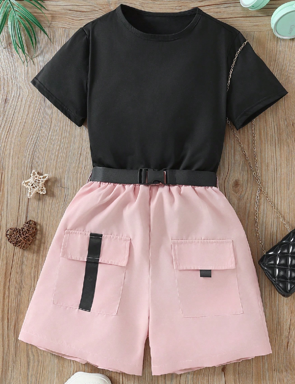 Compleu Shein Kids, negru/roz