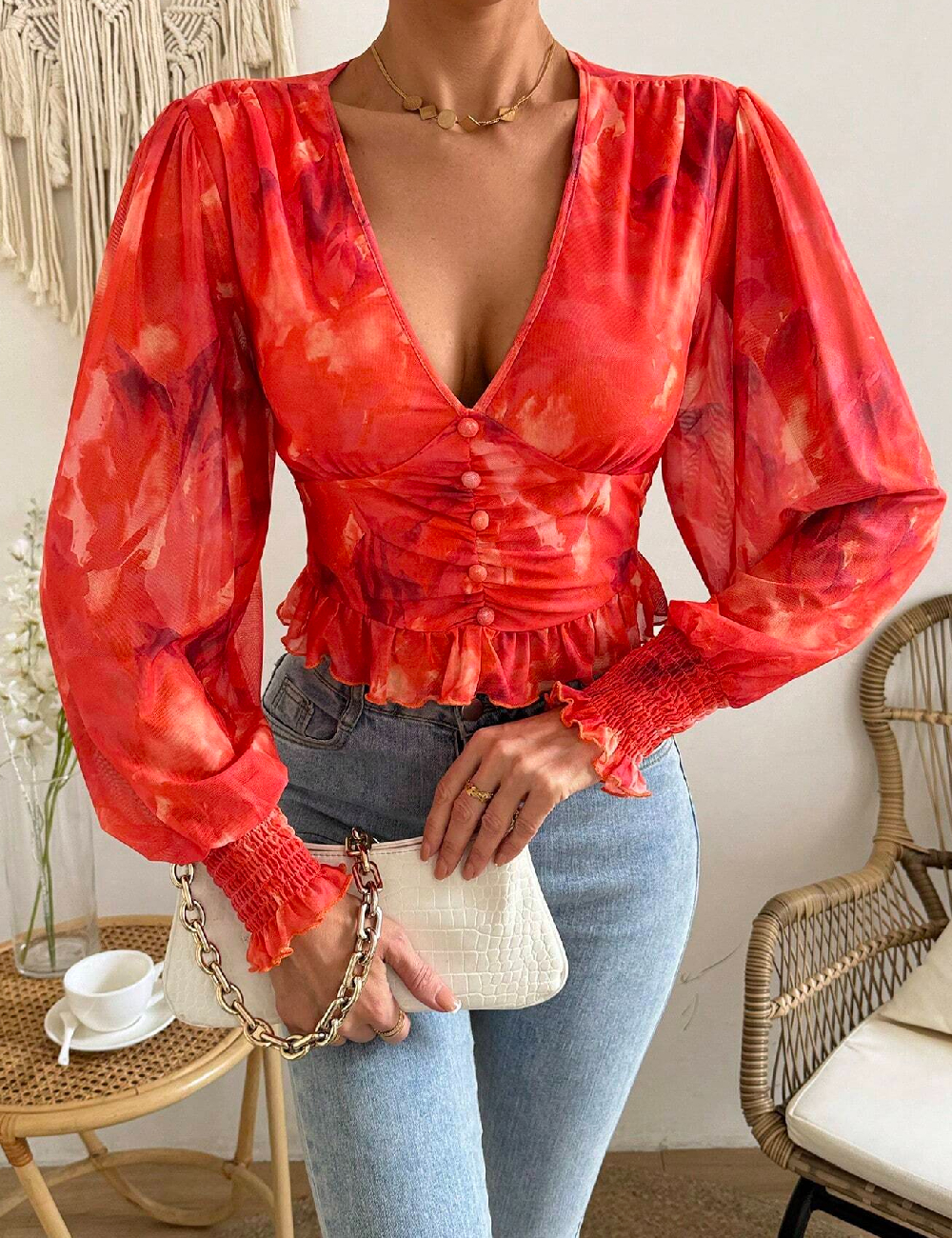 Top SHEIN, rosu - 1 | YEO