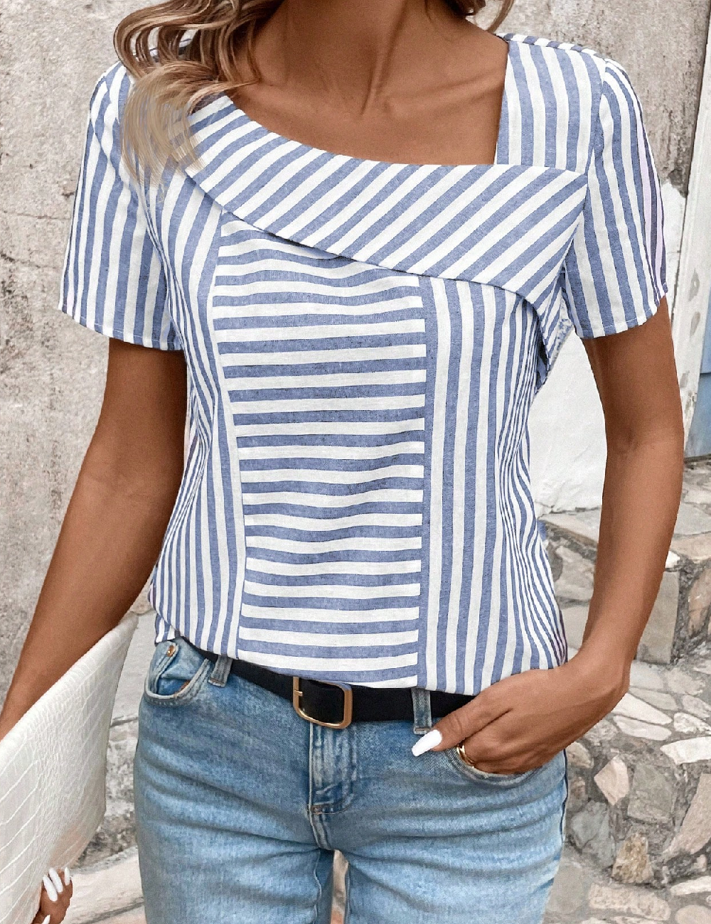 Bluza SHEIN, albastru/alb