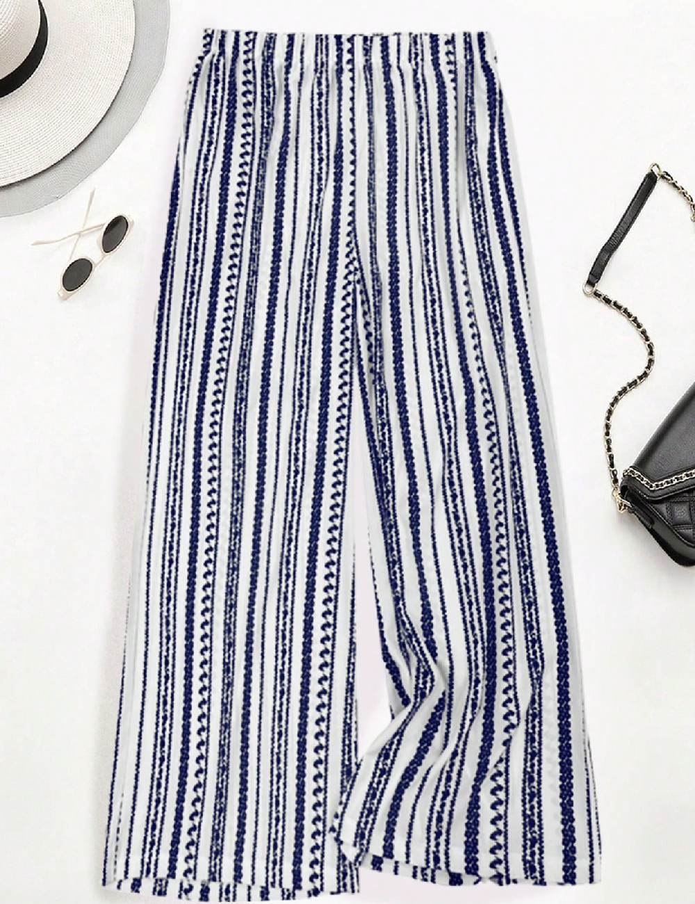 Pantaloni SHEIN CURVE, alb/albastru