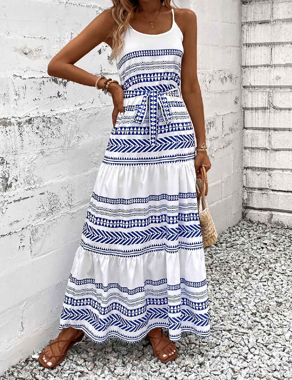 Rochie lunga SHEIN, alb/albastru