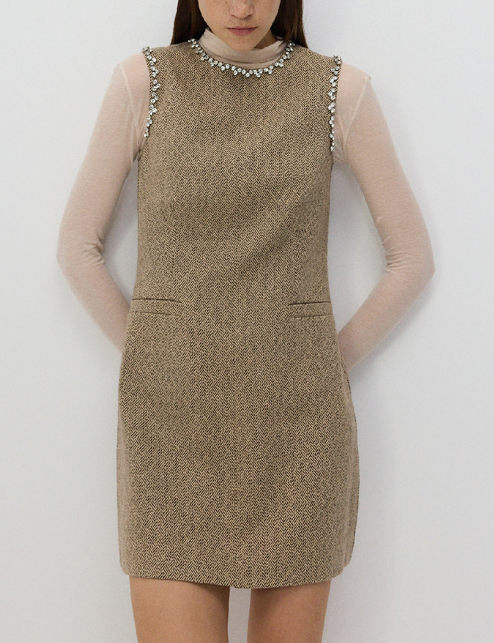 Rochie scurta Reserved, crem - 1 | YEO
