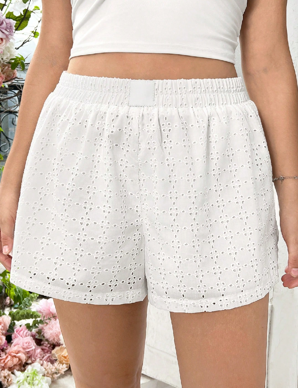 Pantaloni scurti SHEIN CURVE, alb