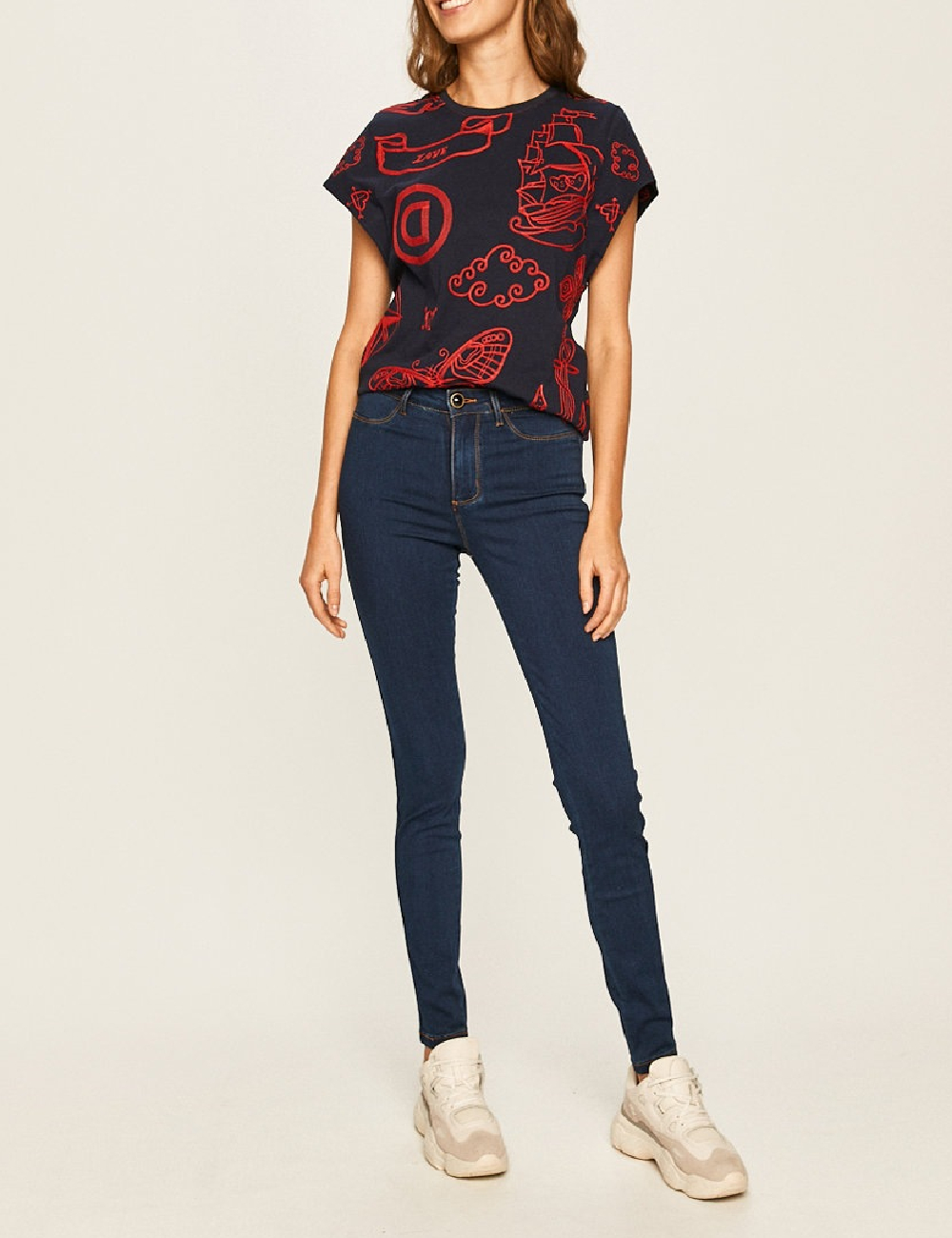Blugi Desigual, bleumarin inchis - 1 | YEO