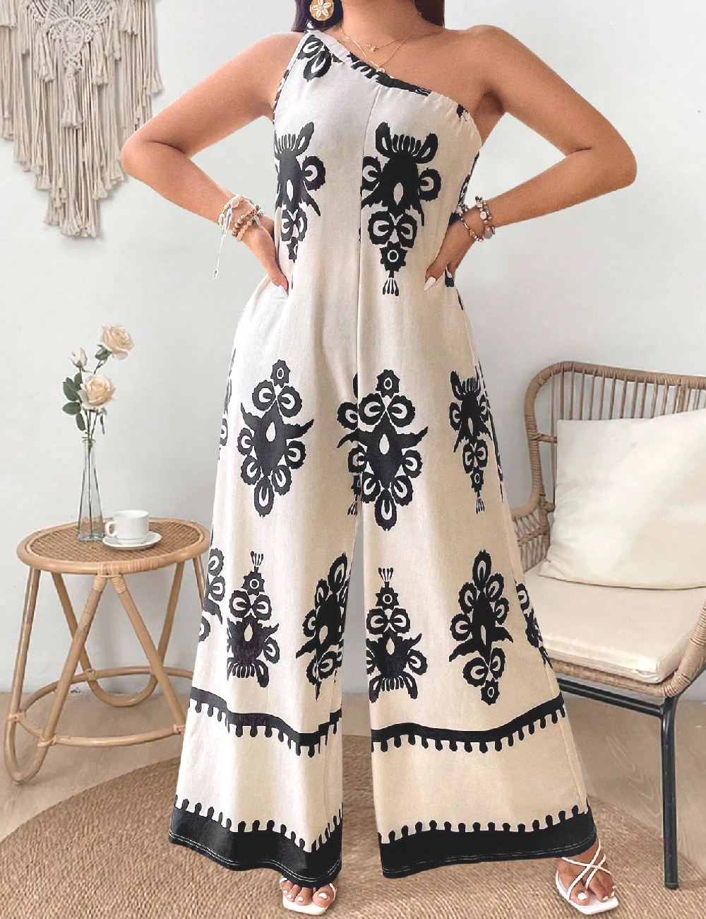 Salopeta SHEIN CURVE, ecru/negru