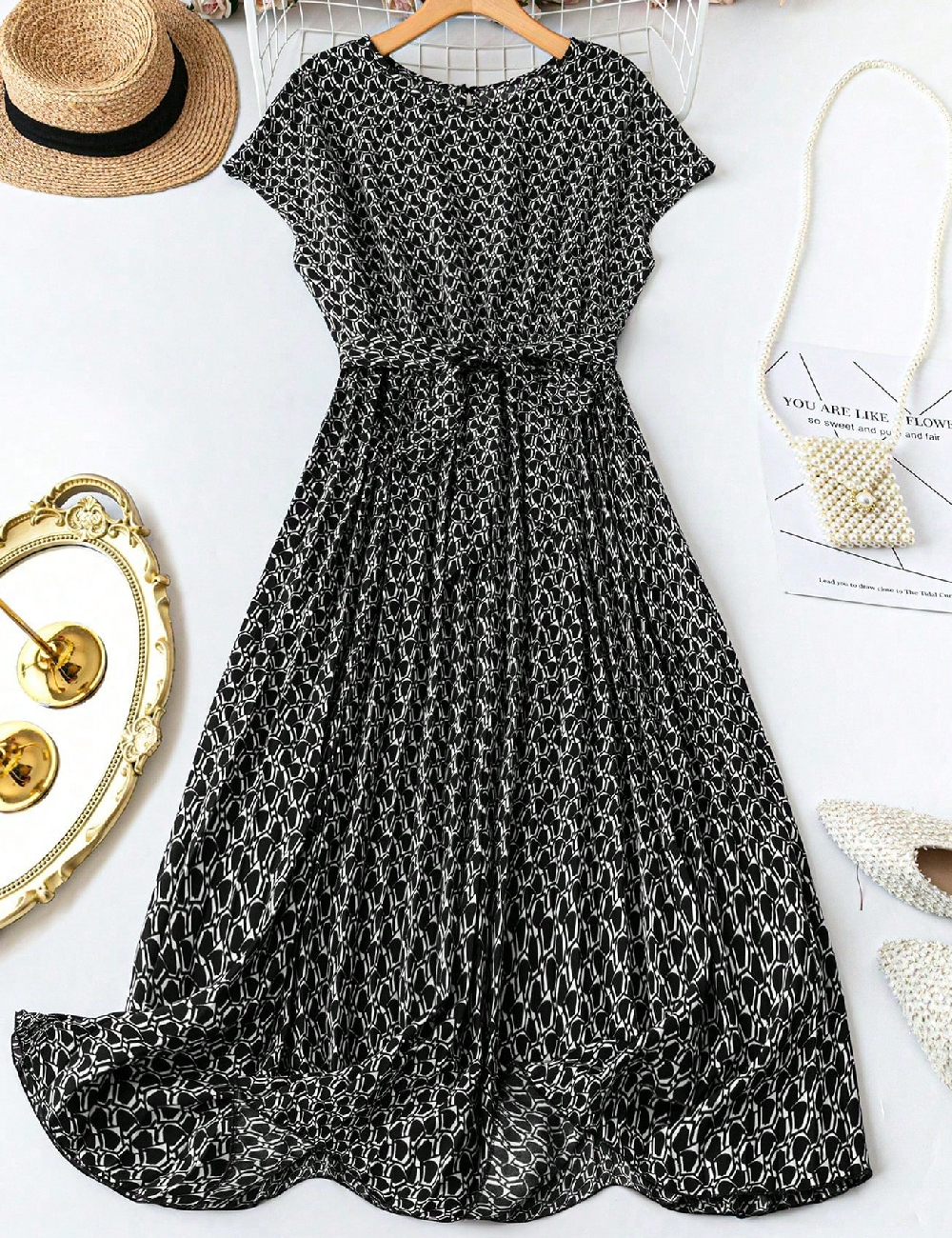 Rochie lunga SHEIN CURVE, negru/alb