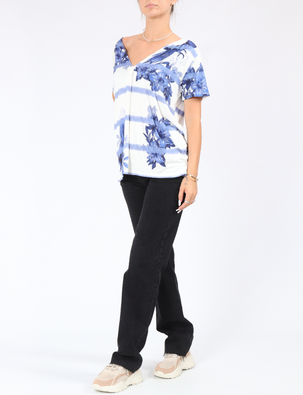 Tricou Desigual, albastru/alb