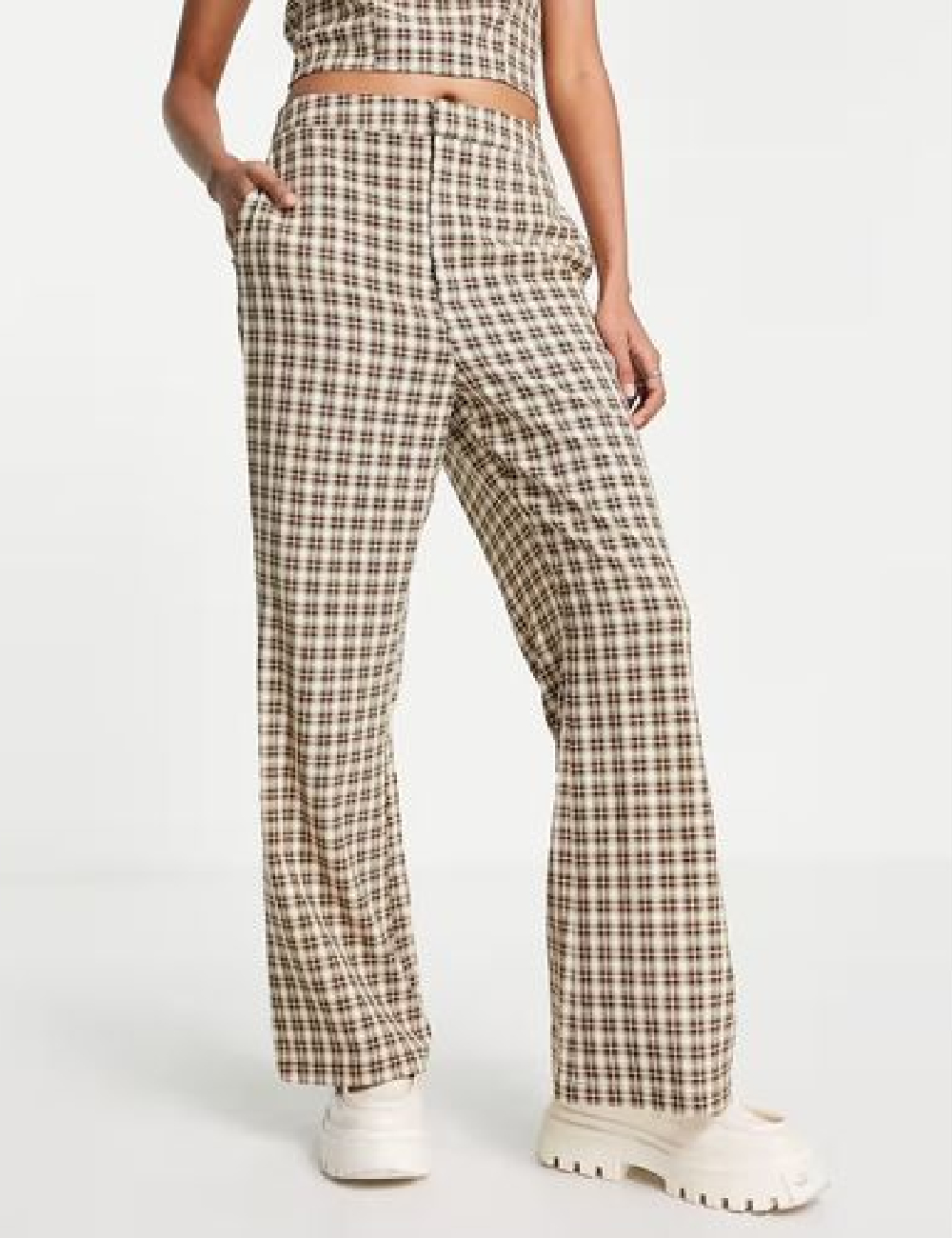 Pantaloni Lola May, crem/maro