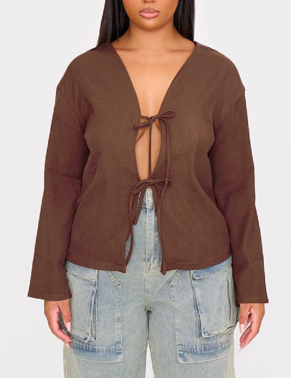 Bluza PRETTYLITTLETHING Plus Size, maro