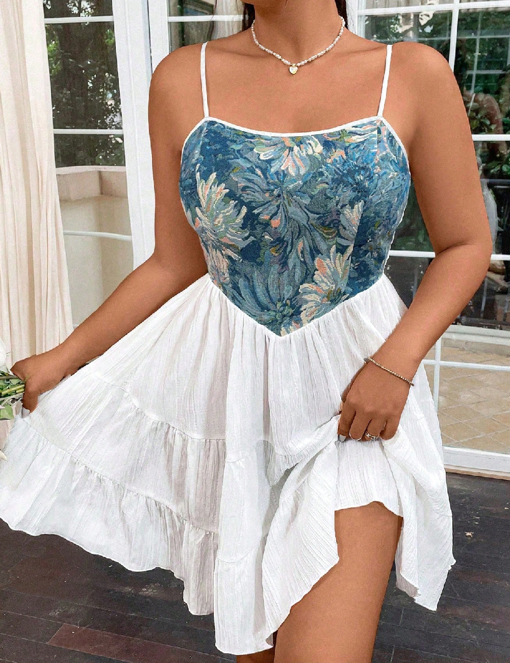 Rochie scurta SHEIN CURVE, alb/albastru