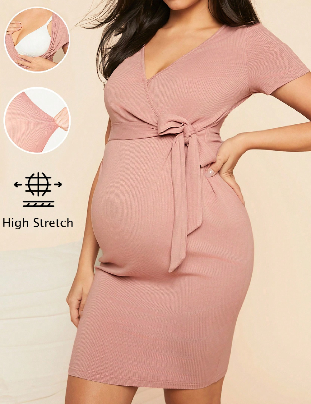 Rochie scurta SHEIN Maternity, roz pudra