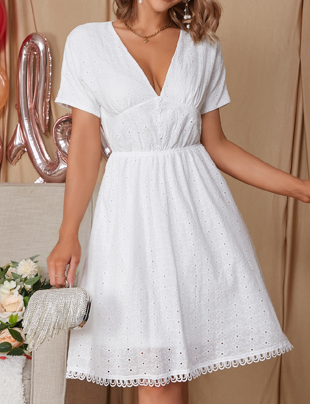 Rochie scurta Eilly Bazar, alb
