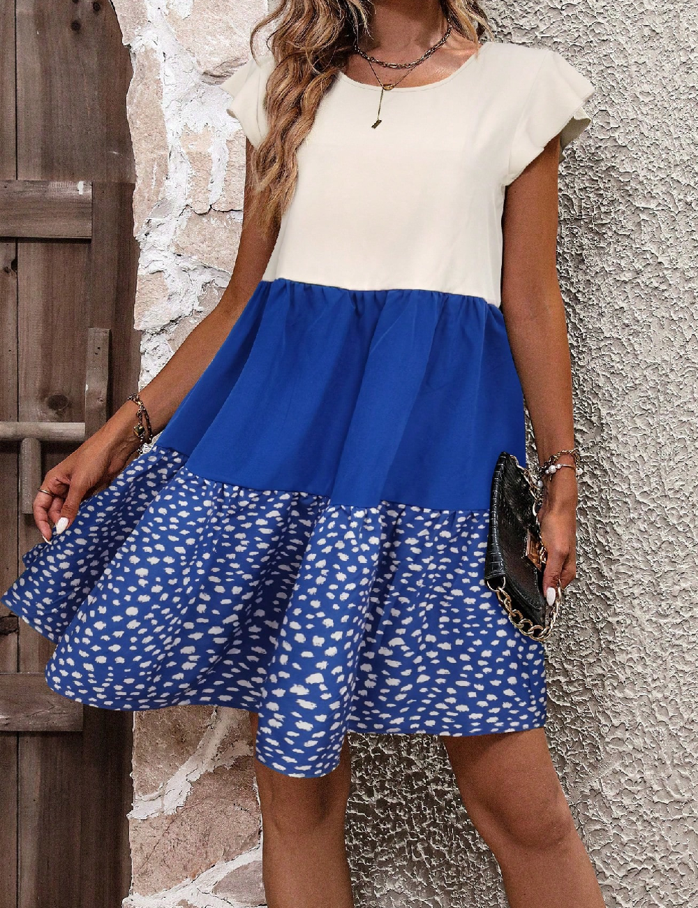Rochie scurta SHEIN, albastru/crem