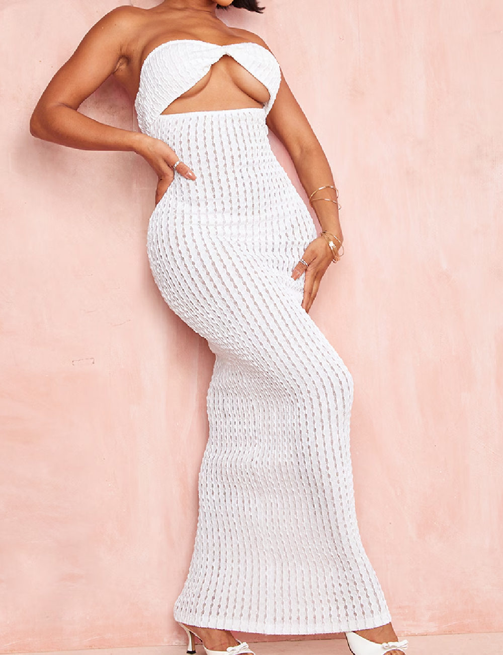 Rochie lunga PRETTYLITTLETHING, alb - 1 | YEO