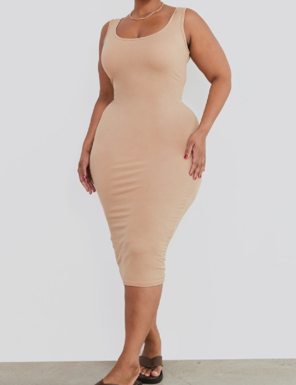 Rochie medie PRETTYLITTLETHING Plus Size, bej - 1 | YEO