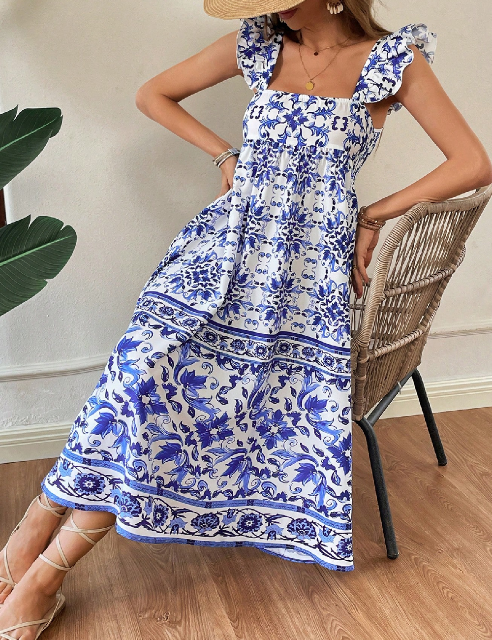 Rochie medie SHEIN, alb/albastru