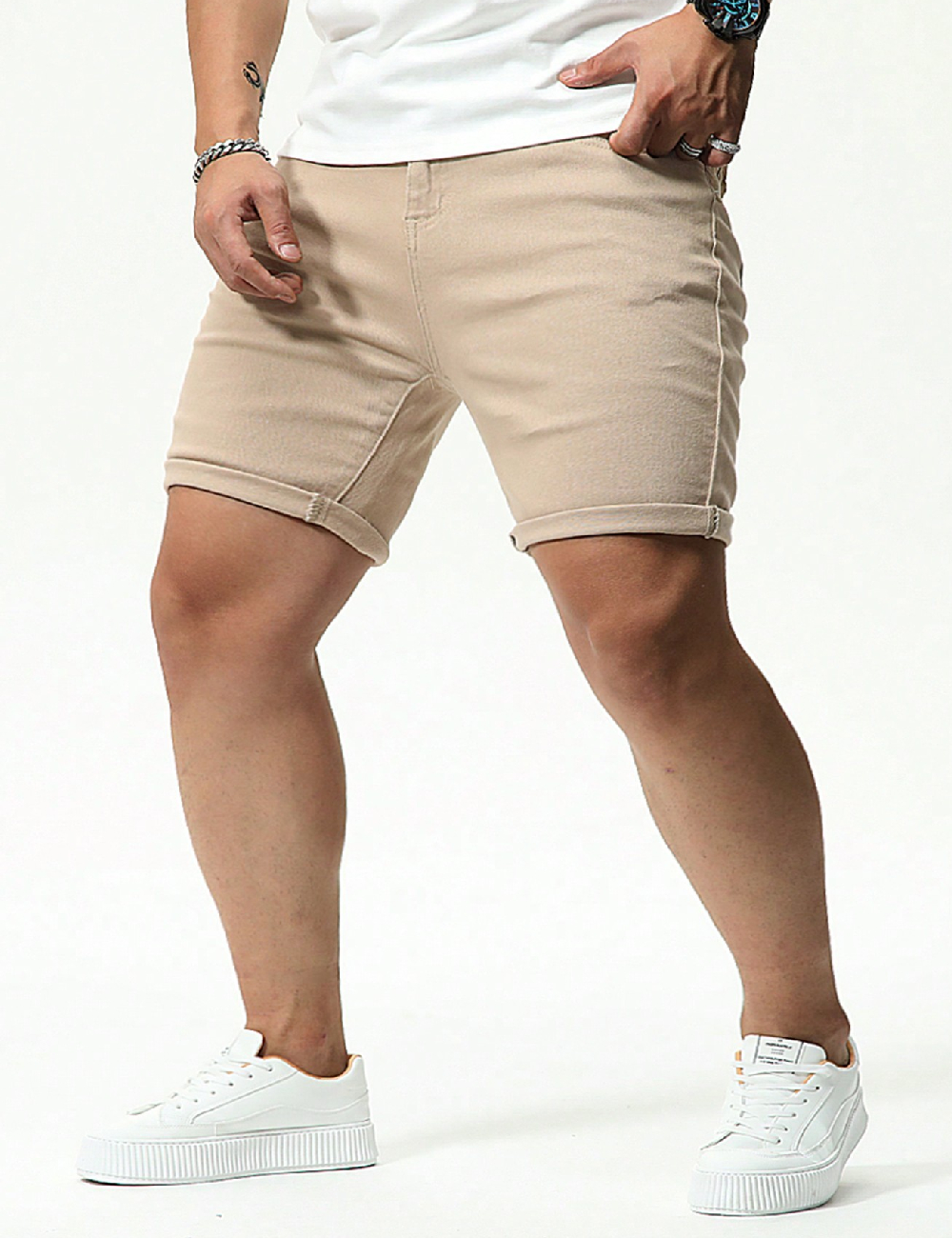 Pantaloni scurti SHEIN Plus Size Men, crem