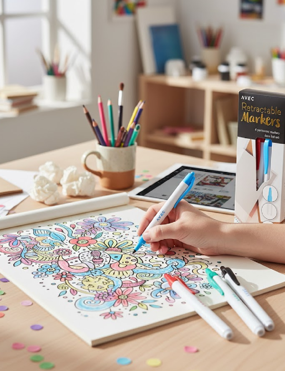 Set markere retractabile 4 bucati AVEC, mix culori