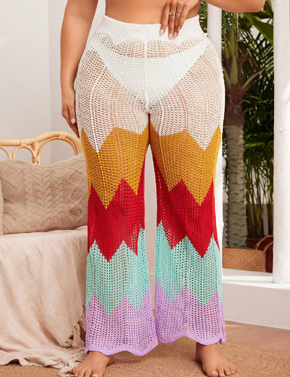 Pantaloni de plaja SHEIN CURVE, mix culori