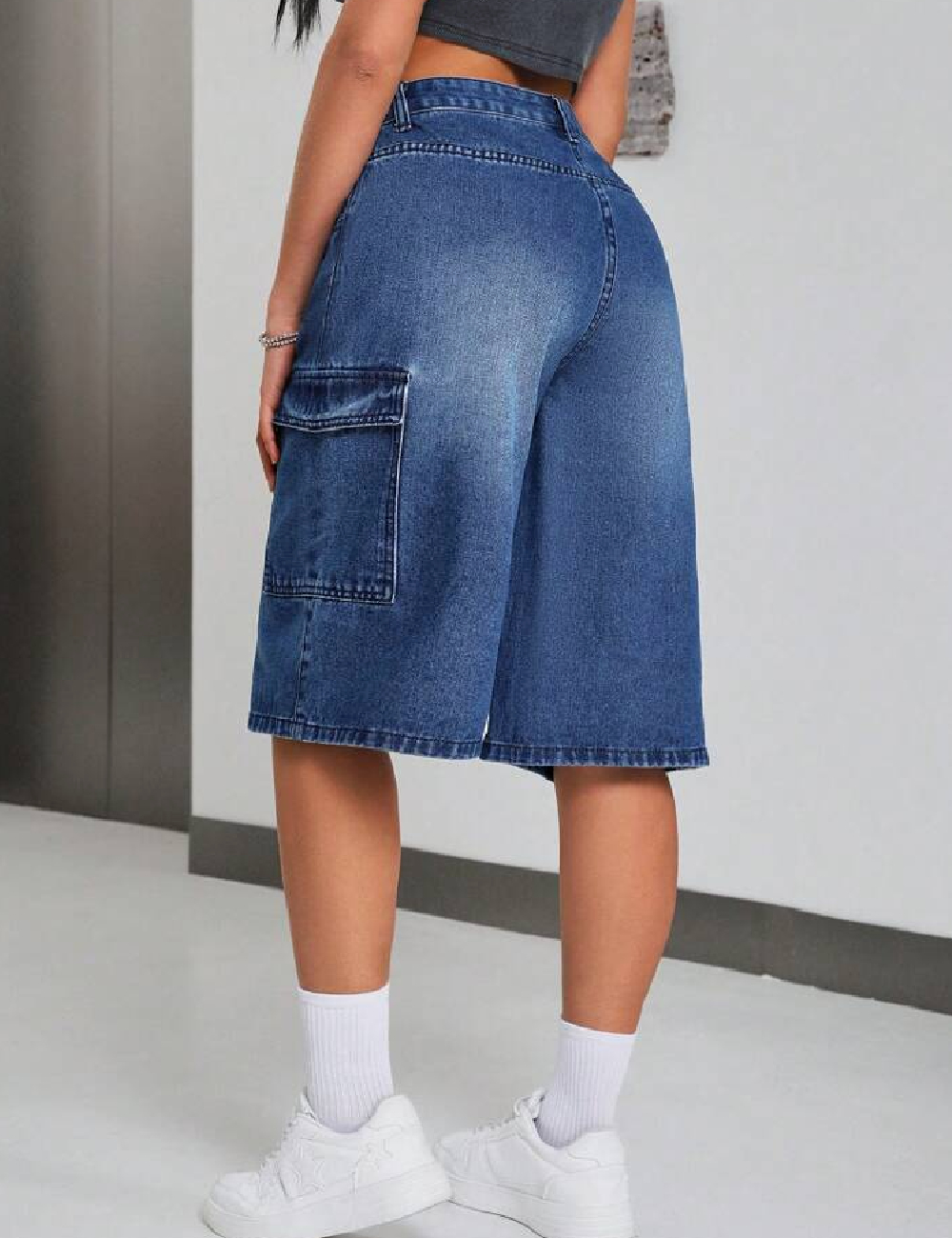 Pantaloni scurti SHEIN, albastru denim - 1 | YEO