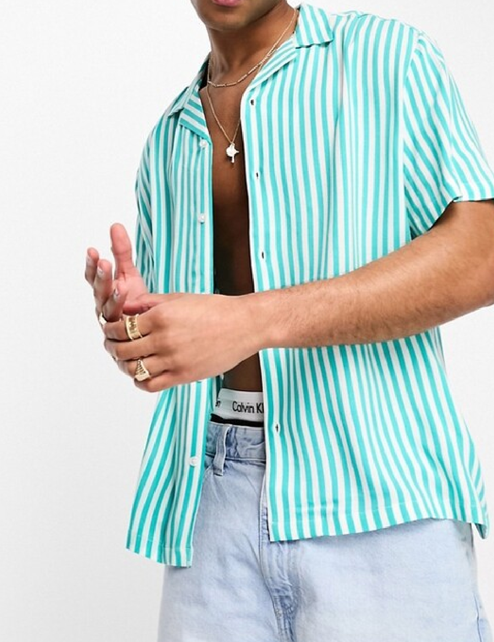 Camasa ASOS, turcoaz/alb