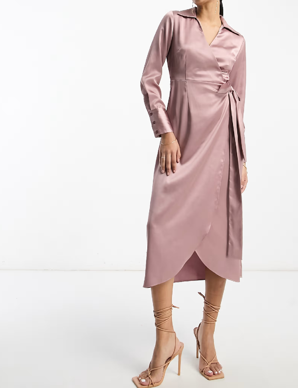 Rochie medie ASOS, roz pudra inchis