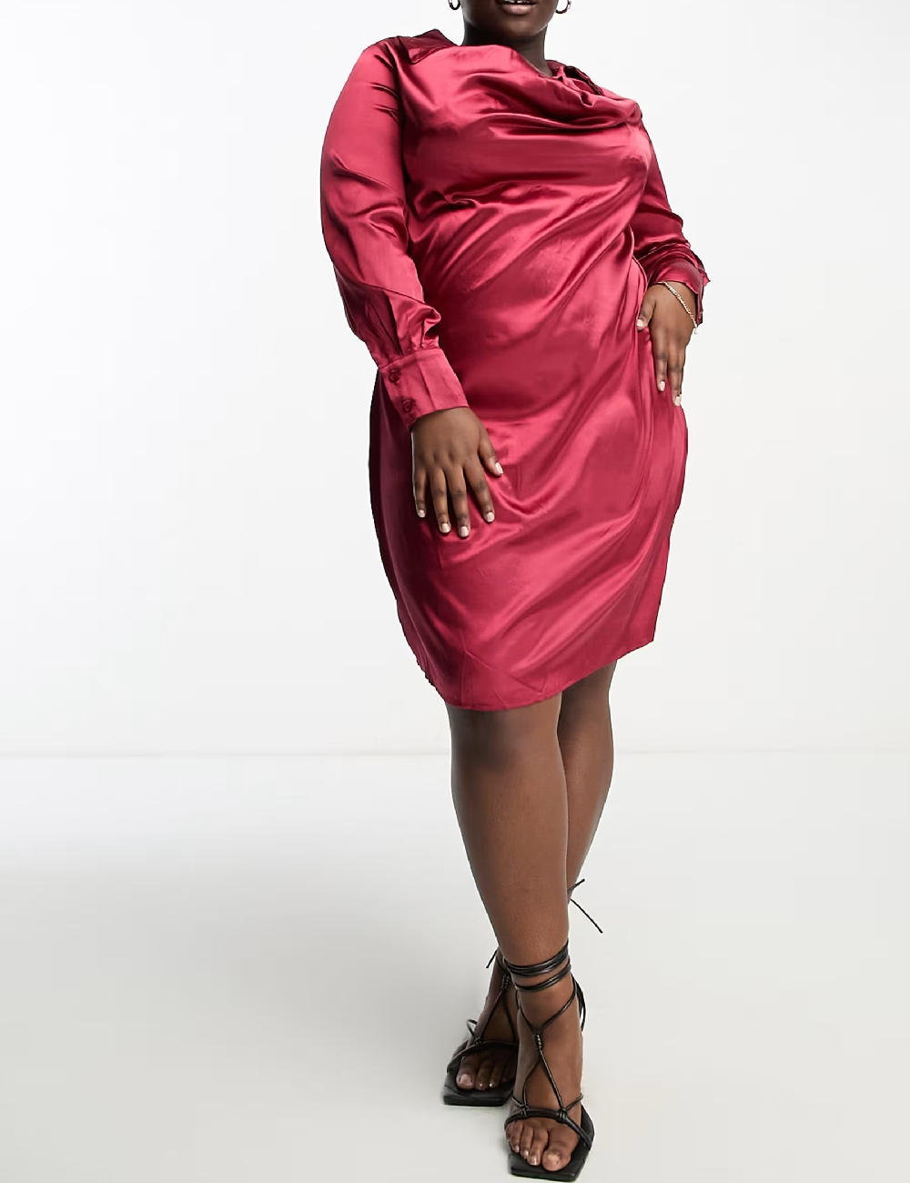 Rochie scurta Urban Threads Plus Size, visiniu