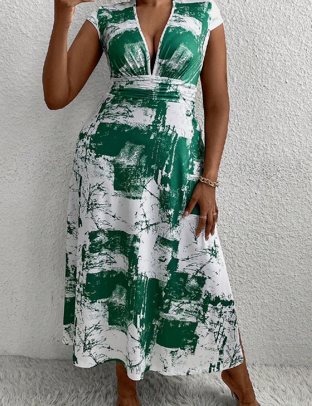Rochie lunga SHEIN CURVE, alb/verde