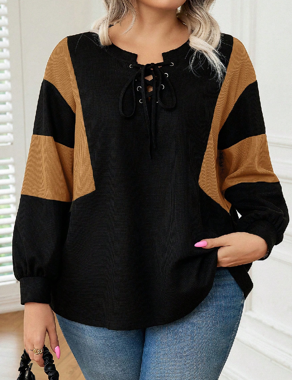 Bluza SHEIN CURVE, negru/maro