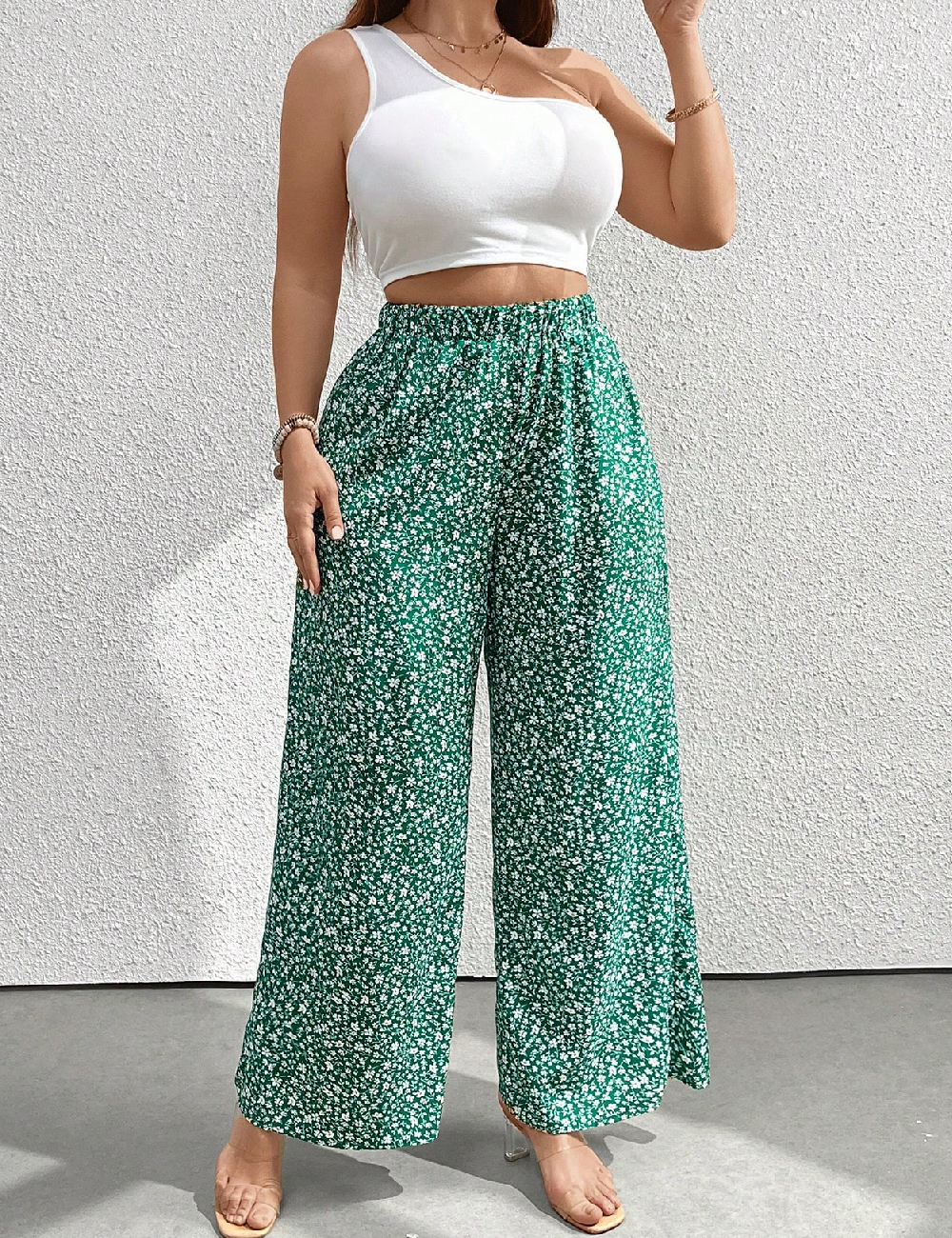 Compleu SHEIN CURVE, alb/verde