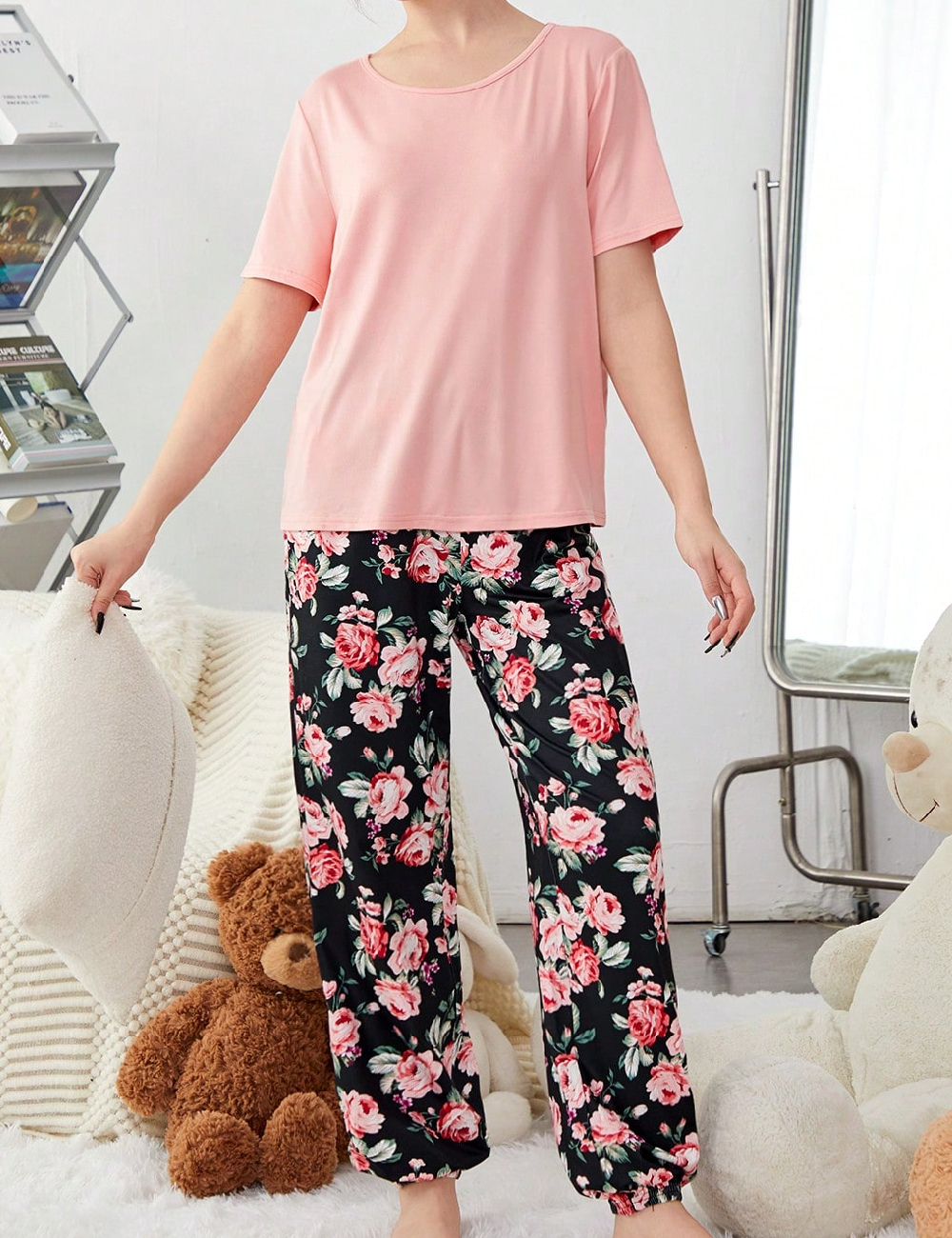 Pijama Shein Kids, roz/negru