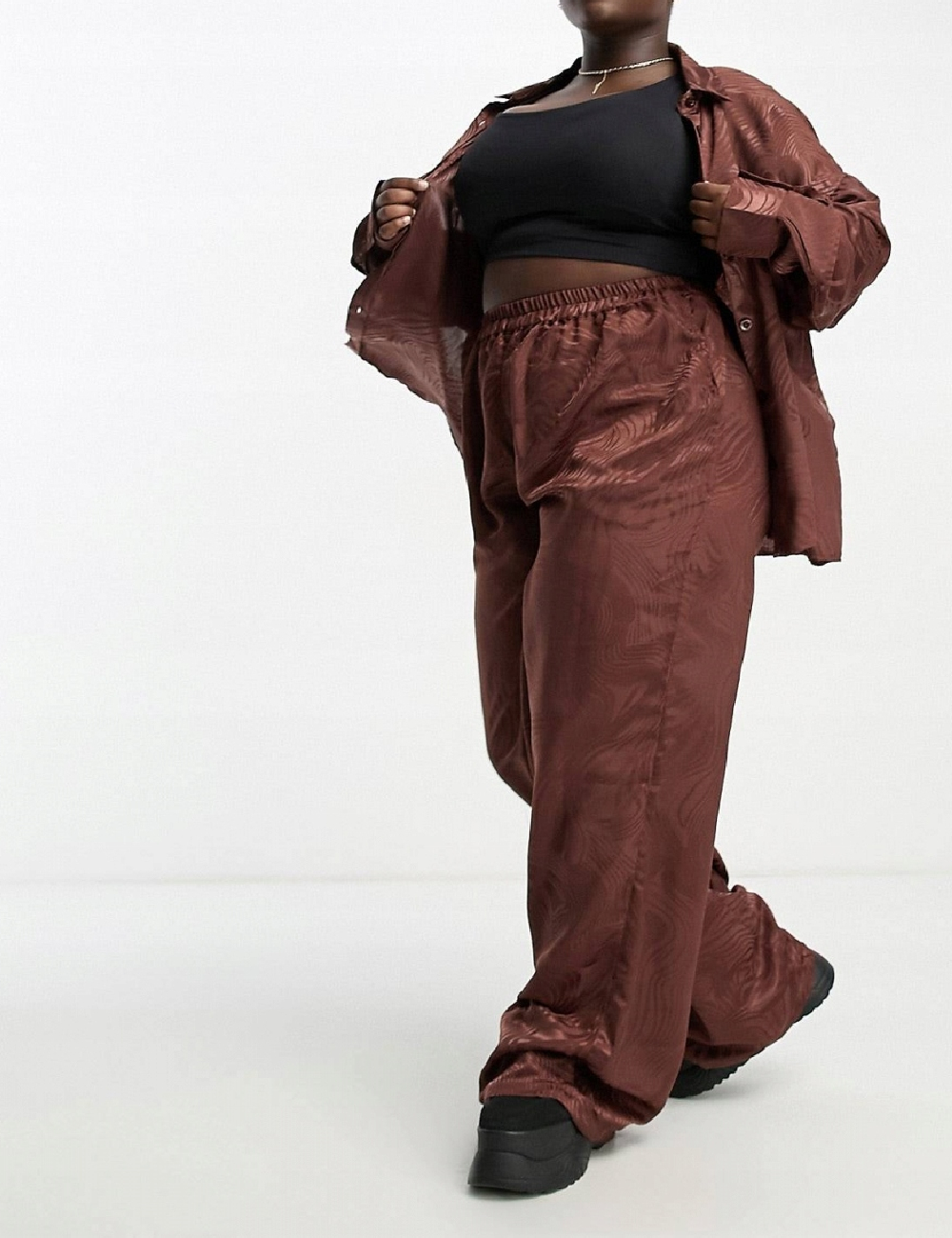 Pantaloni Heartbreak Plus Size, maro - 1 | YEO
