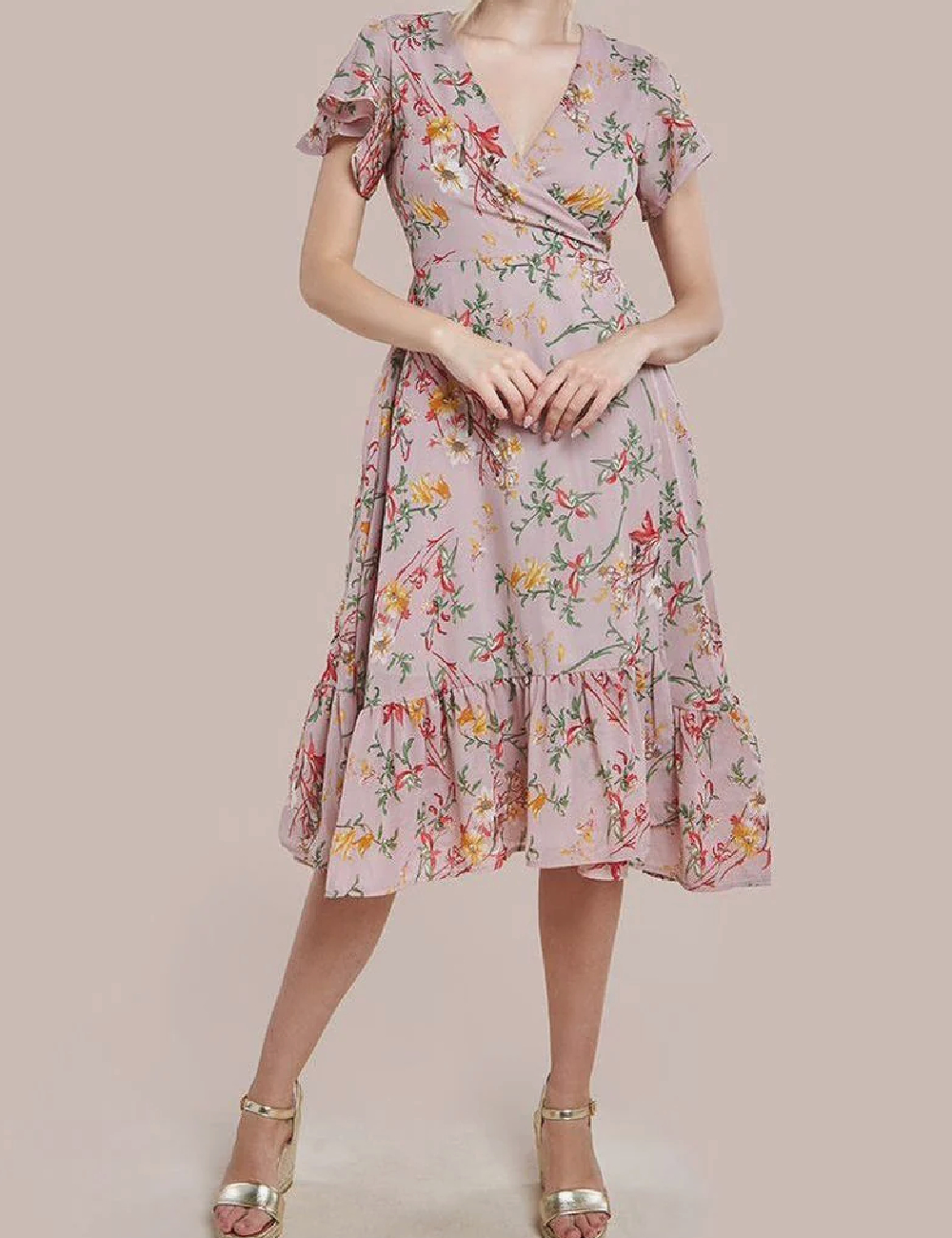 Rochie medie Goddiva, roz pudra