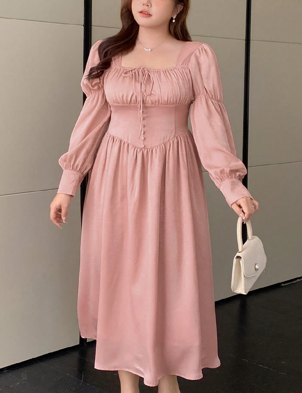 Rochie lunga Dazy Plus Size, roz pal