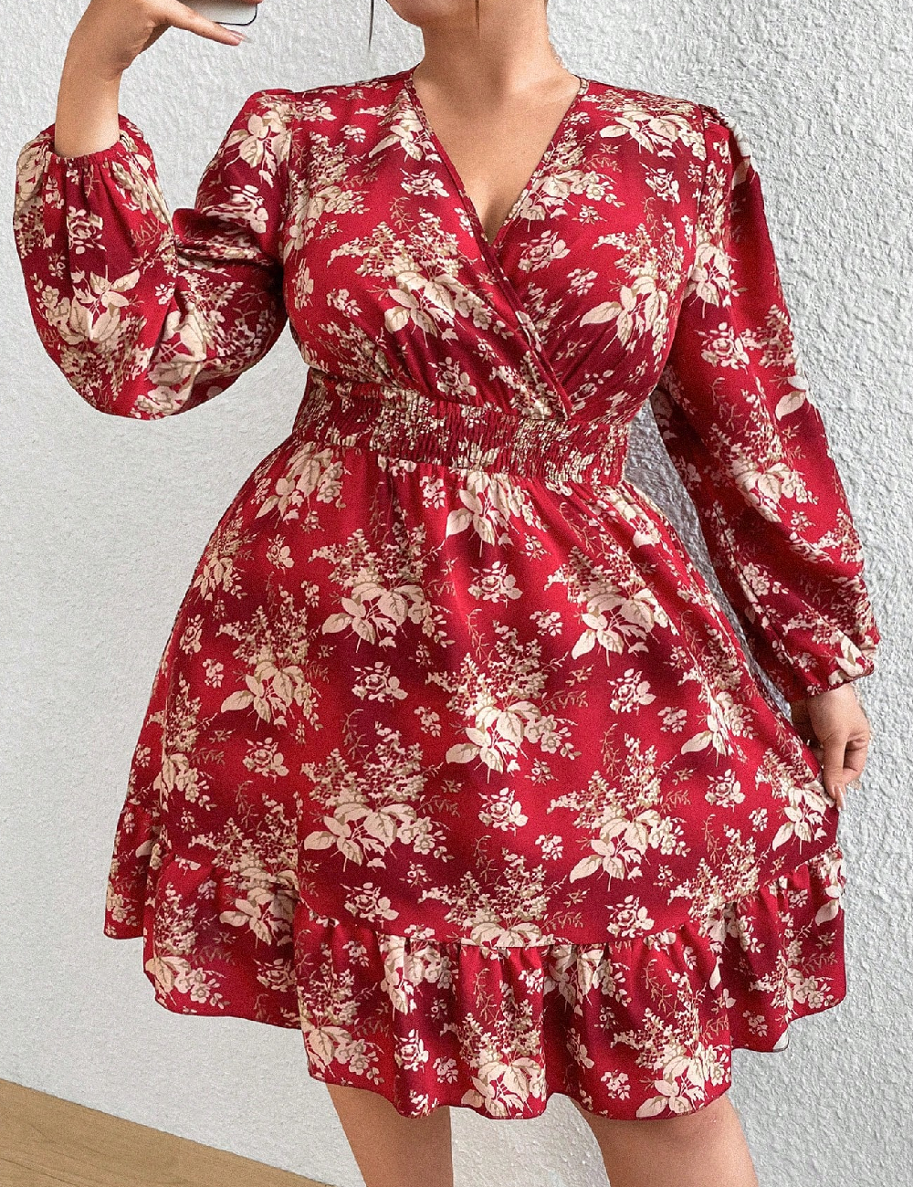 Rochie scurta SHEIN CURVE, rosu/bej