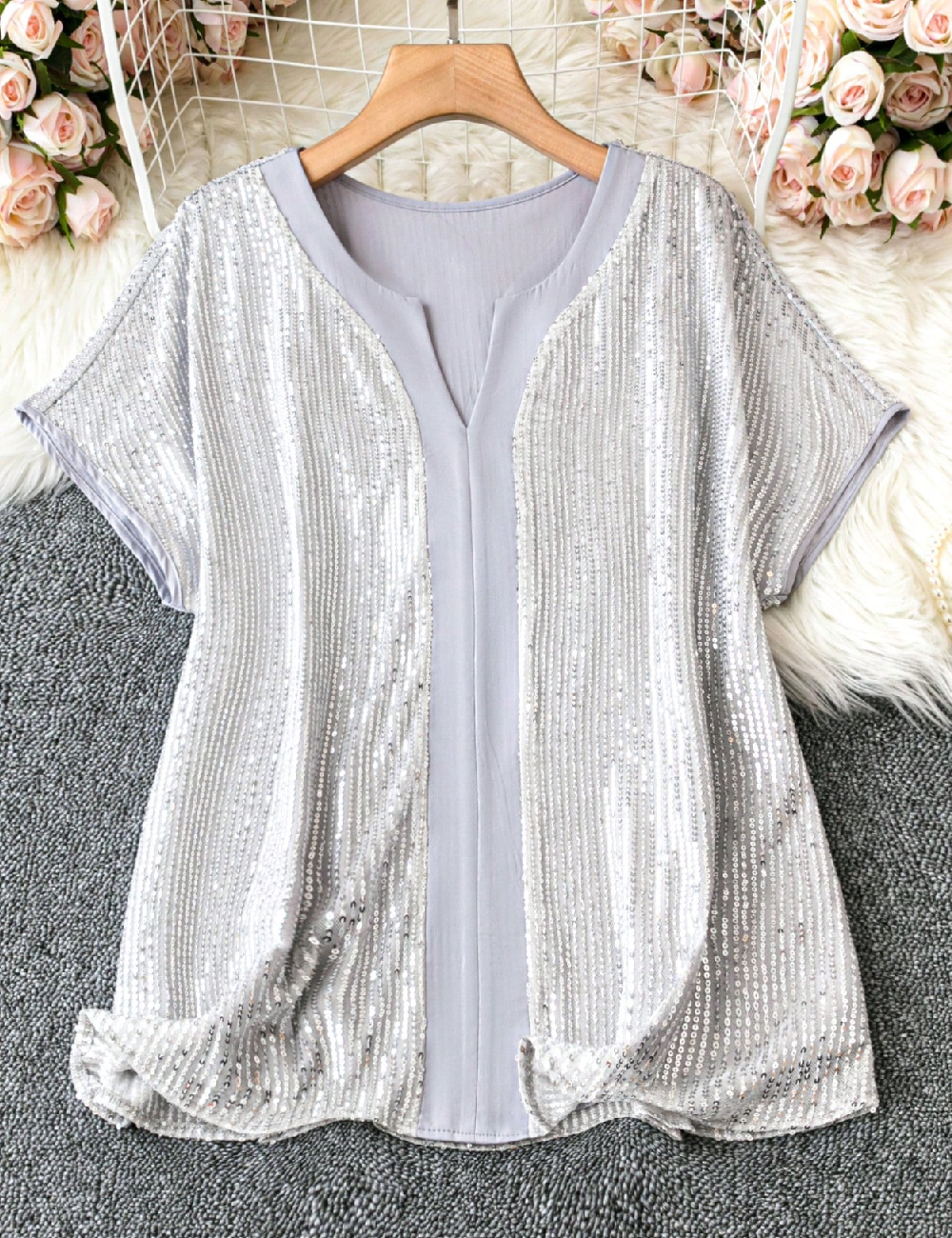 Tricou SHEIN CURVE, argintiu