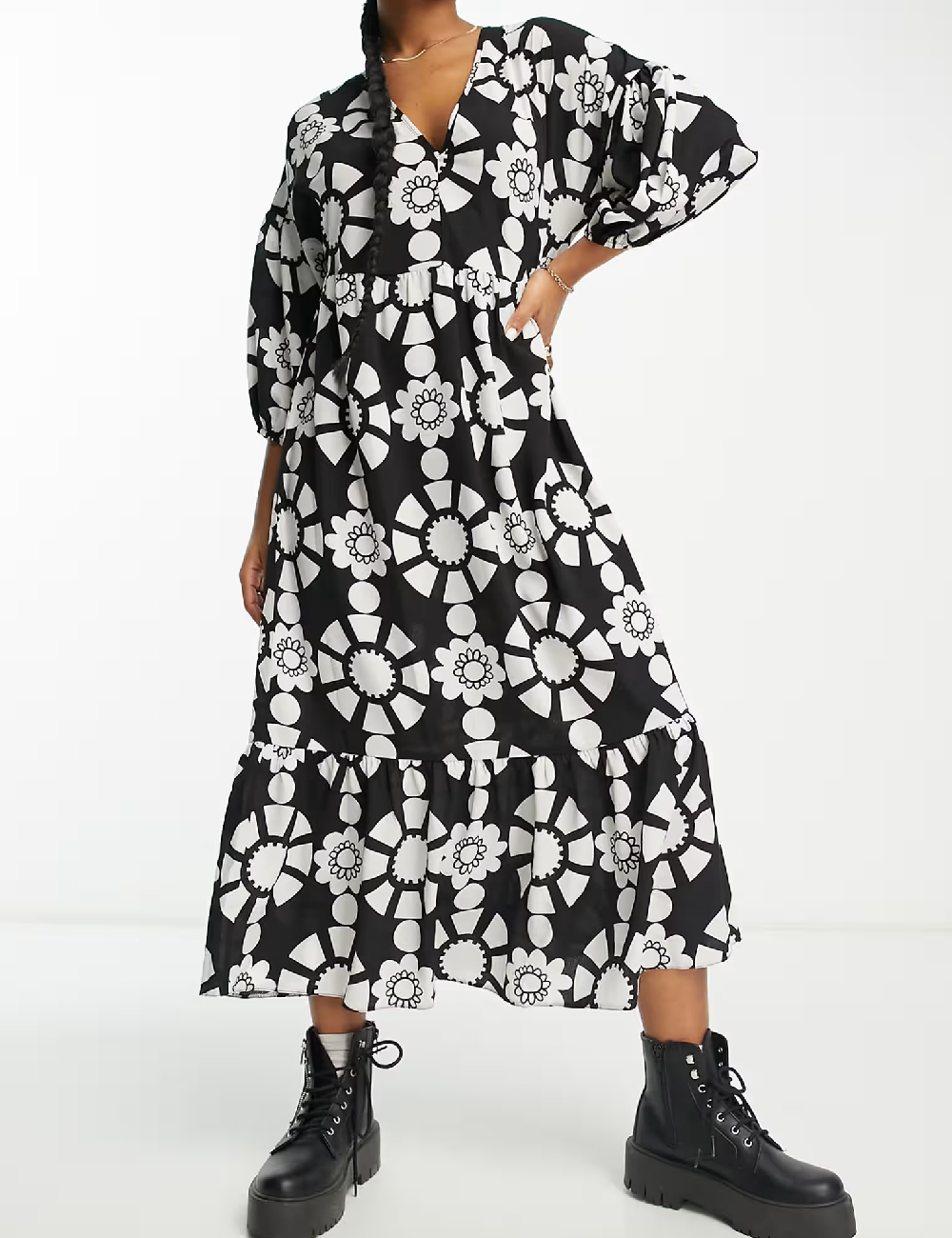 Rochie lunga ASOS, alb/negru